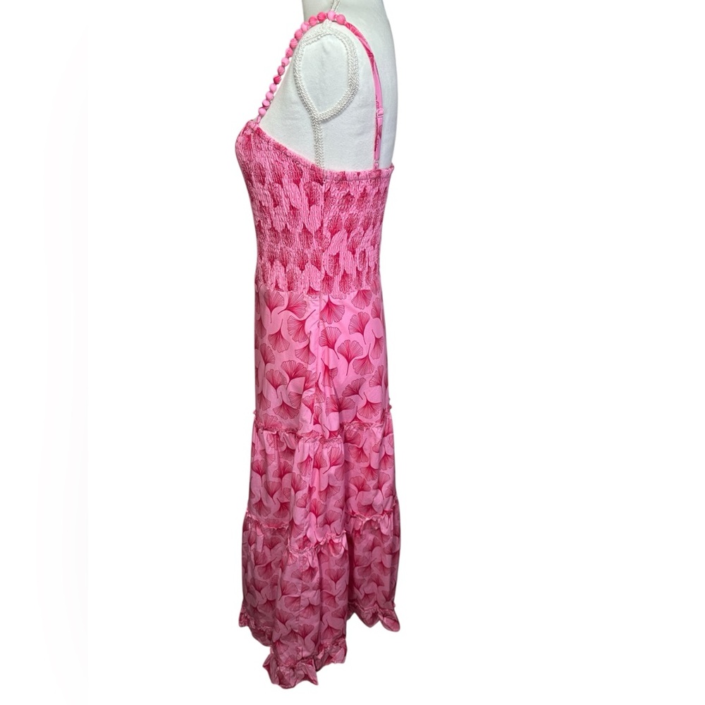 Pink Floral Midi Dress with Smocked Bodice - Picture 6 of 16